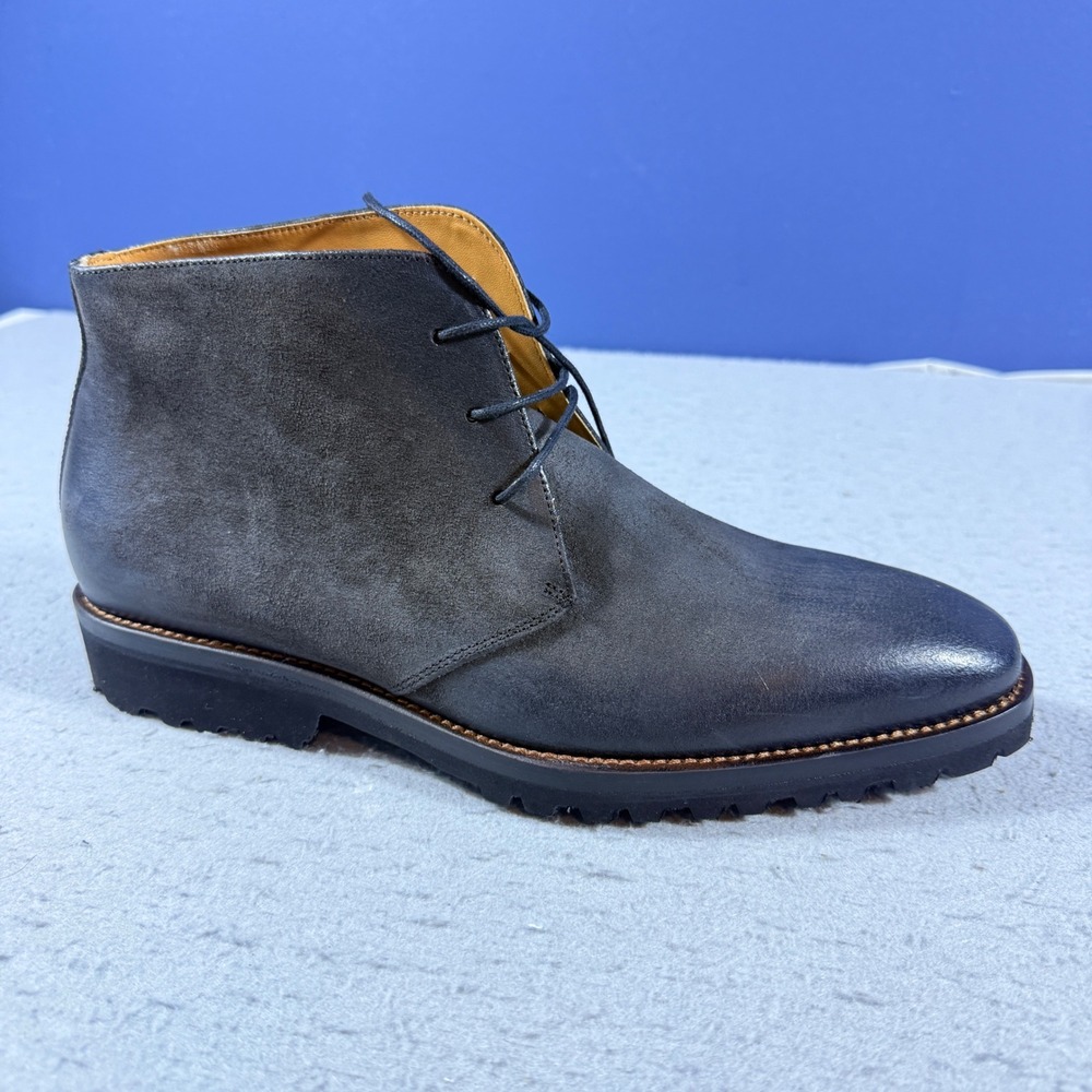 Paul Fredrick Men Grey Leather Chukka Boots Vibram Sole Made in Italy PFS210 8.5